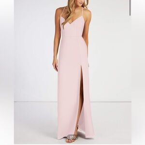 Azazie Manila Rosette Fitted V-Neck Chiffon Dress in Pink Pearl Bridesmaid Gown